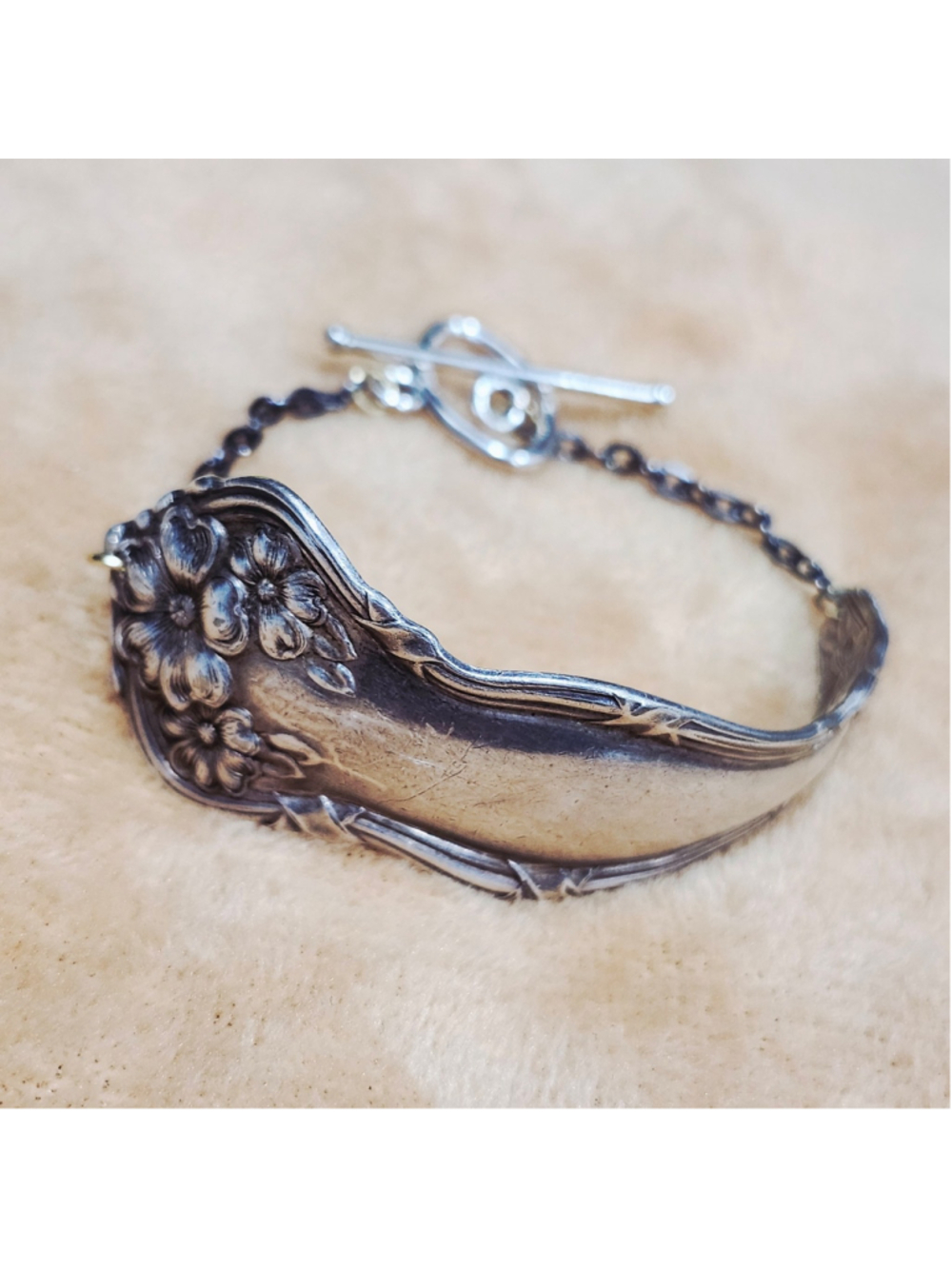 Big bold floral Handmade silver Plated silverware Bracelet